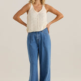Yara Slack Pleat Jean - Classic Blue Wash
