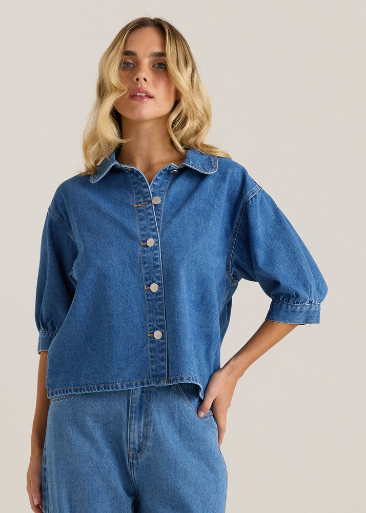 Perri Denim Blouse - Classic Blue Wash