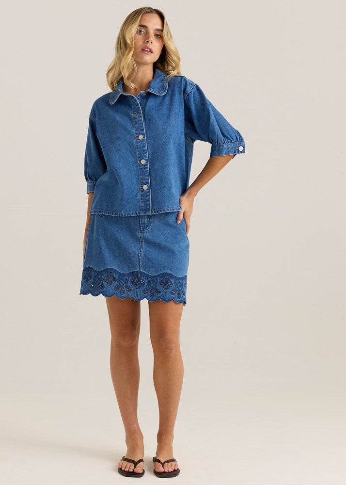 Perri Denim Blouse - Classic Blue Wash