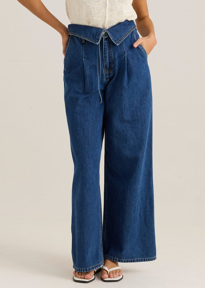 Alissa Foldover Jean - Royal Blue Wash