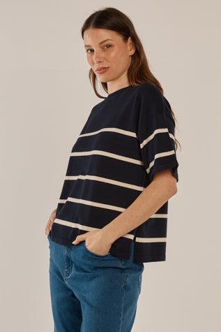 Bailey Boxy Top - Navy/Cream