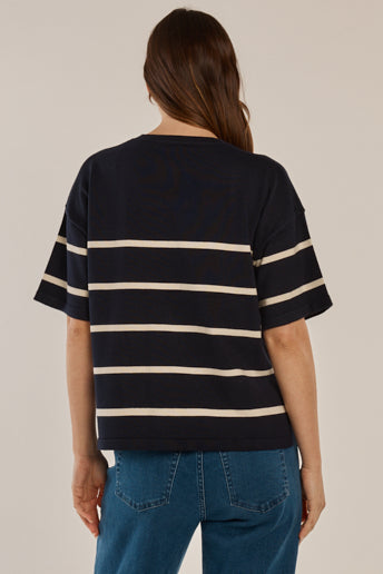 Bailey Boxy Top - Navy/Cream