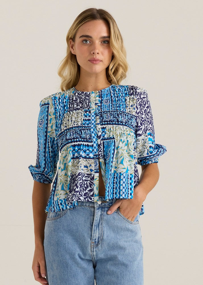 Isra Peplum Blouse - Sea Meadow