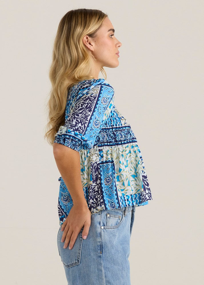 Isra Peplum Blouse - Sea Meadow