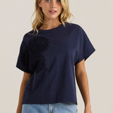 Mira Crochet Tee - Navy