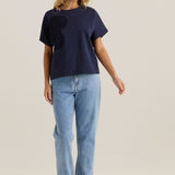 Mira Crochet Tee - Navy