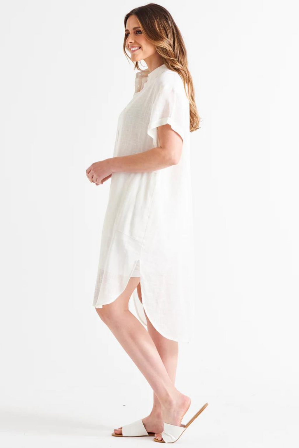 LANI LINEN SHIRT DRESS - White