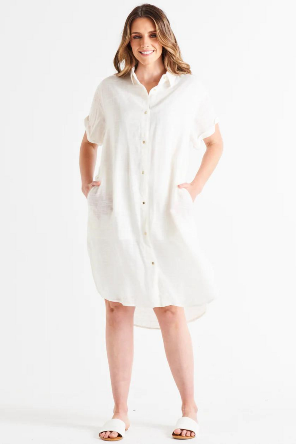 White linen shirt dress top womens