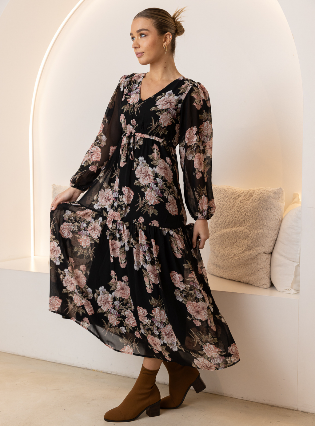 EVA MIDI DRESS - Black/Rose