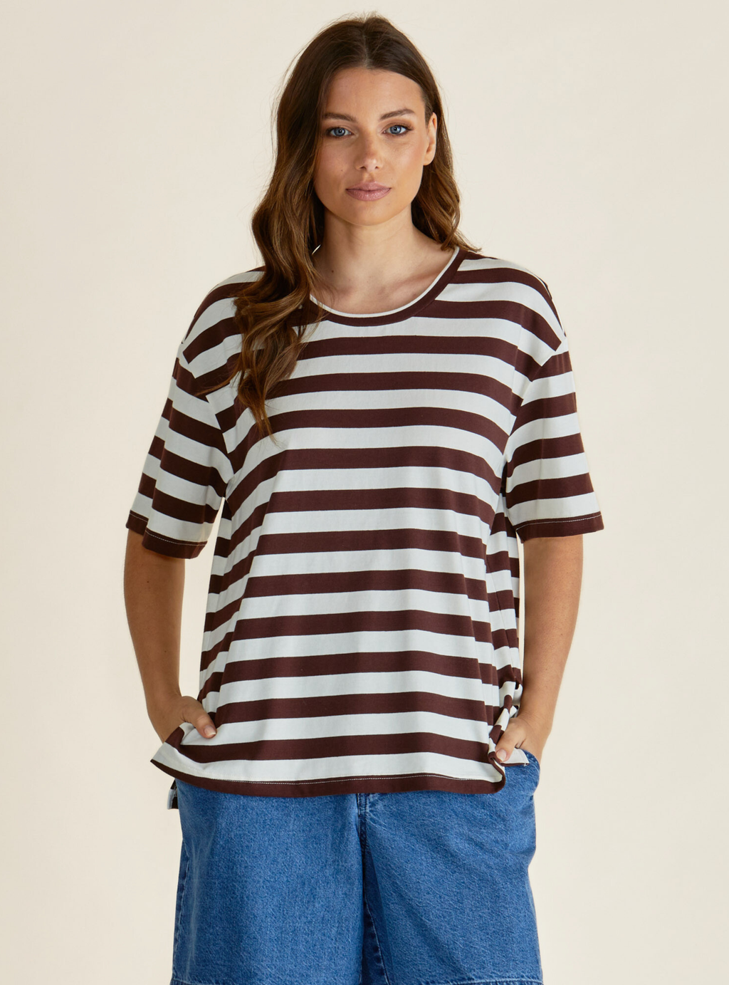 RELAX BOXY TEE - Brown Stripe