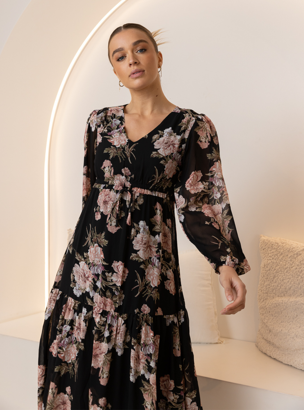 EVA MIDI DRESS - Black/Rose