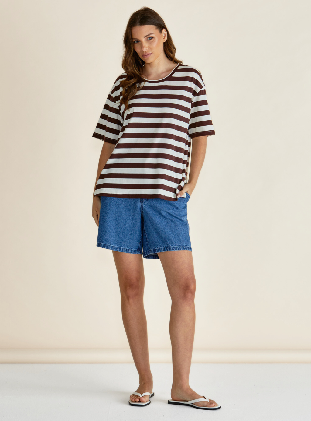 RELAX BOXY TEE - Brown Stripe