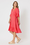 JUSTINE TIERED SWING DRESS - Coral