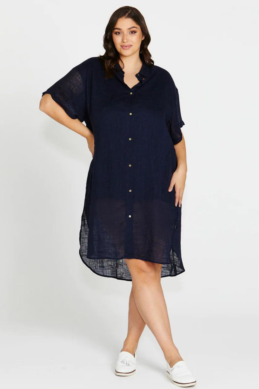 LANI LINEN SHIRT DRESS Navy Frankie Co Clothing