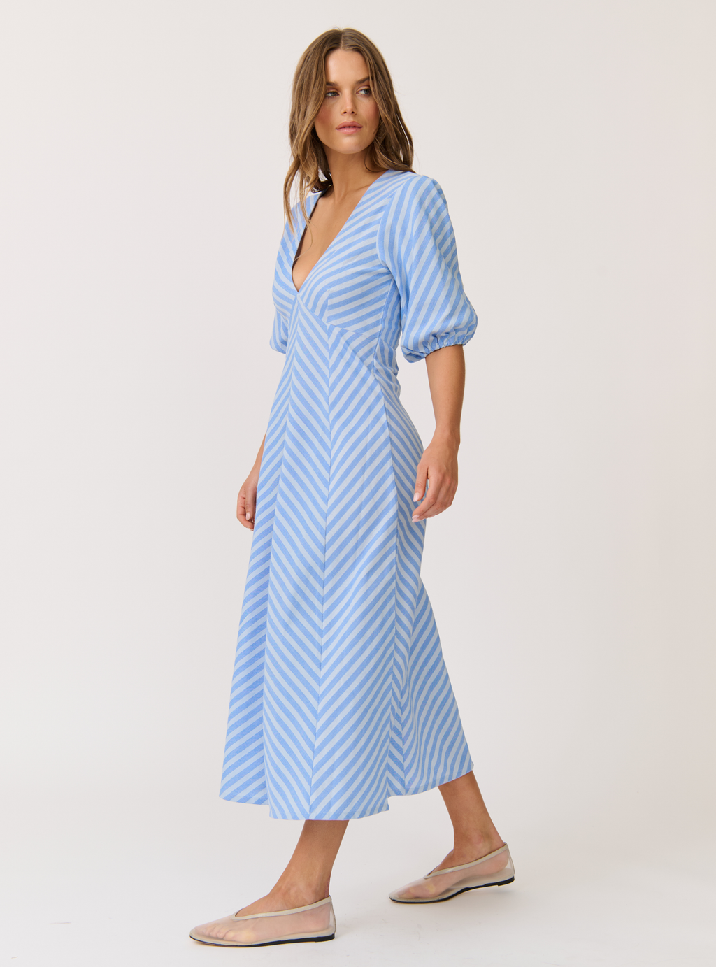 ROZA MIDI DRESS - Ocean Stripe