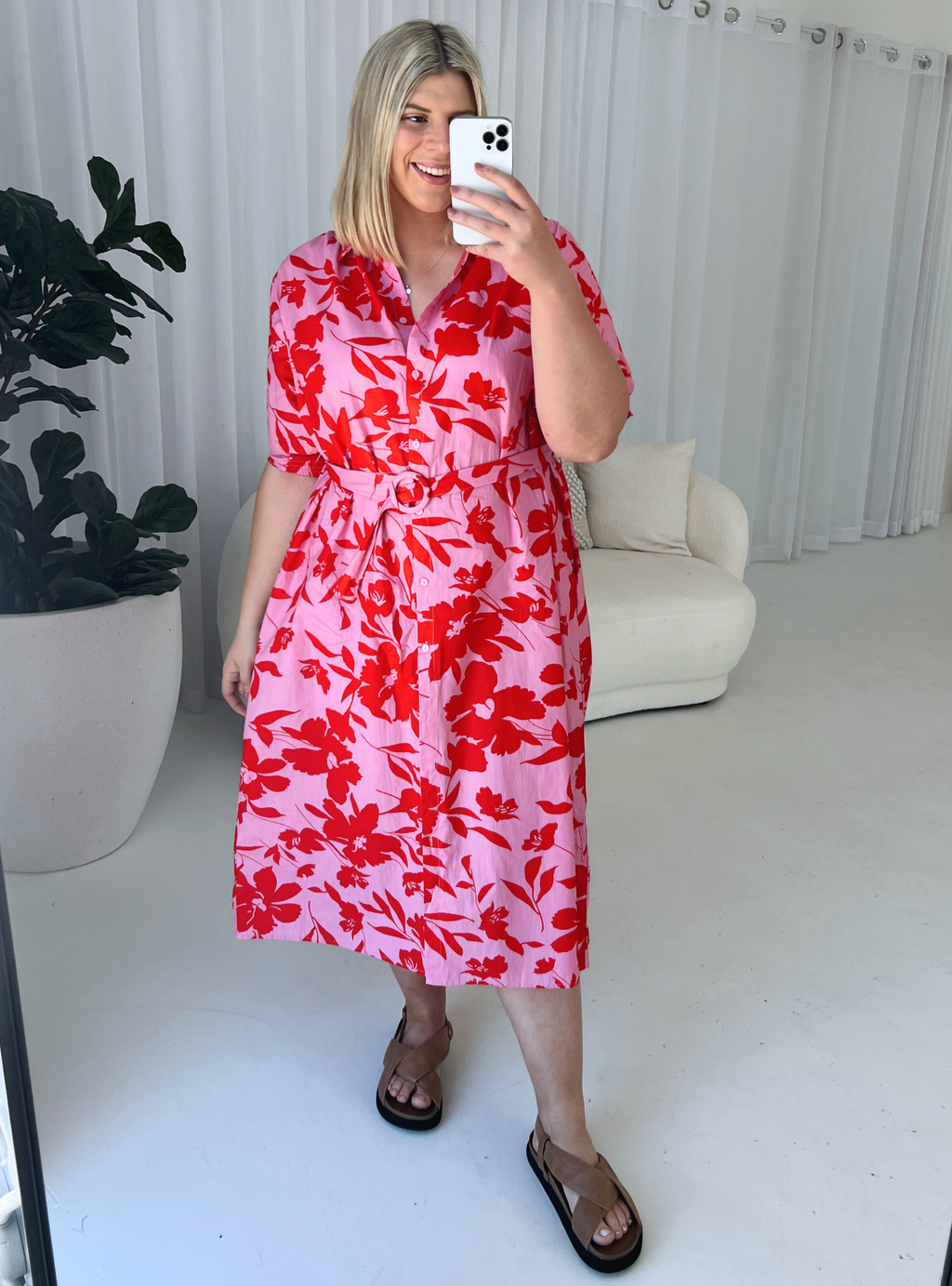 CHRISSY MIDI DRESS - Pink/Red