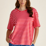 RELAX BOXY TEE - Pink/Red Stripe