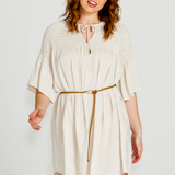 PORTIA SMOCK MINI DRESS - Oatmeal