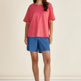 RELAX BOXY TEE - Pink/Red Stripe