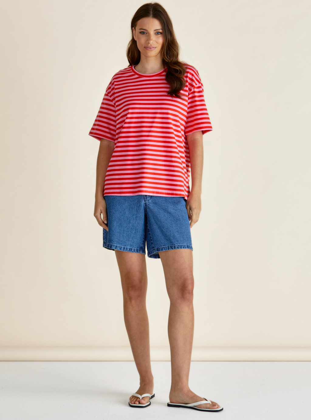 RELAX BOXY TEE - Pink/Red Stripe