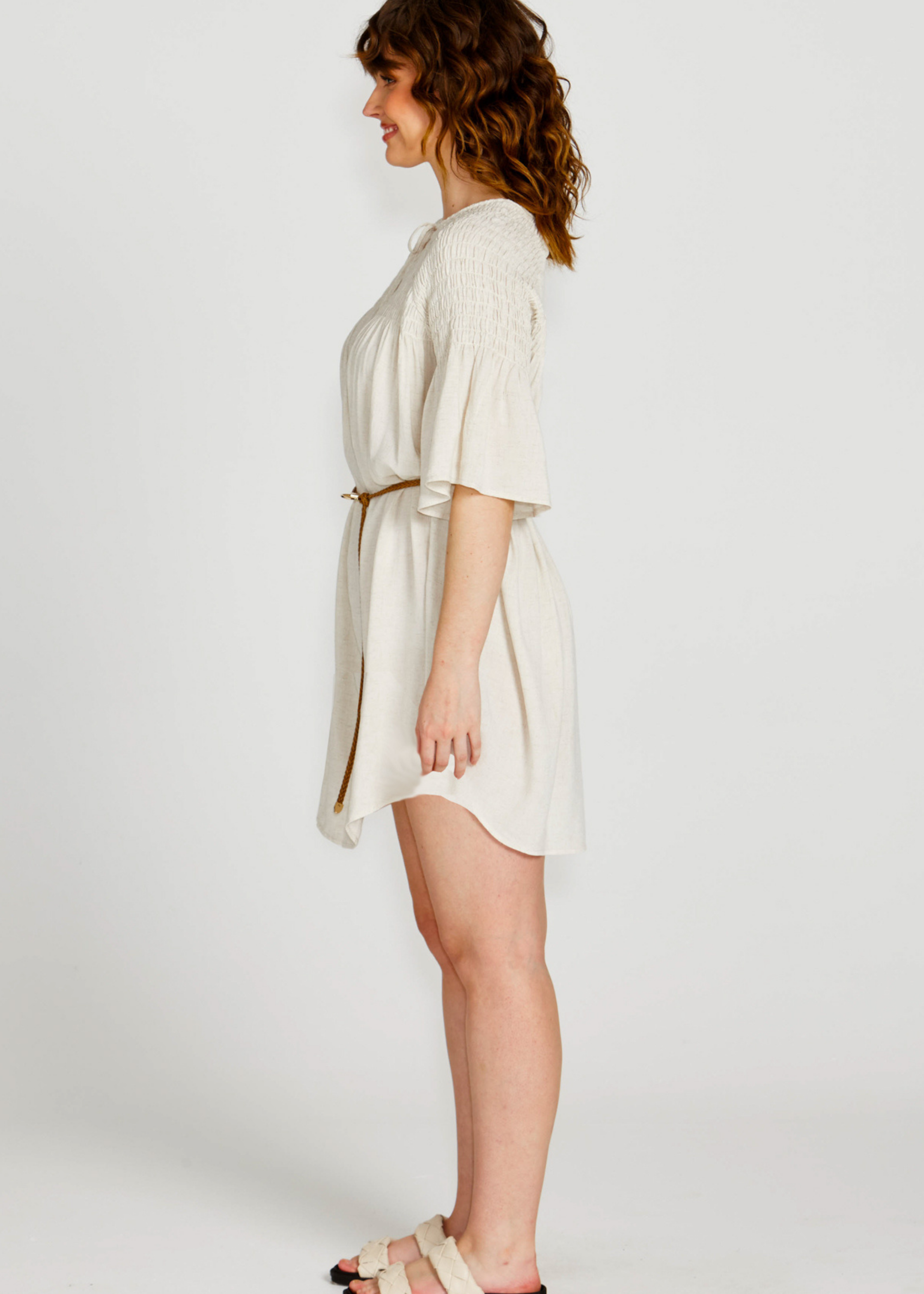PORTIA SMOCK MINI DRESS - Oatmeal