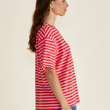RELAX BOXY TEE - Pink/Red Stripe
