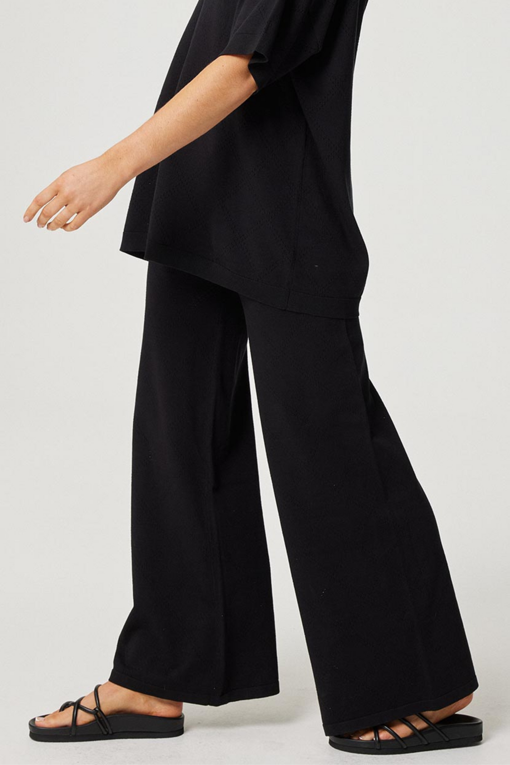 MOLLY POINTELLE KNIT PANT - Black Knit