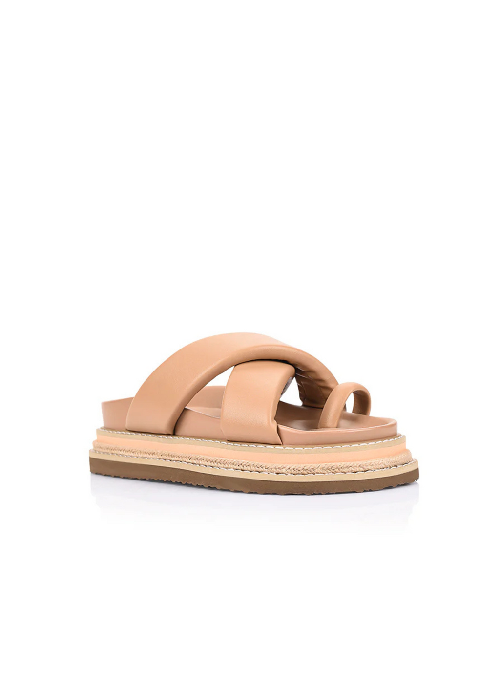 THELMA FLATFORM SLIDES - Dark Camel Tan
