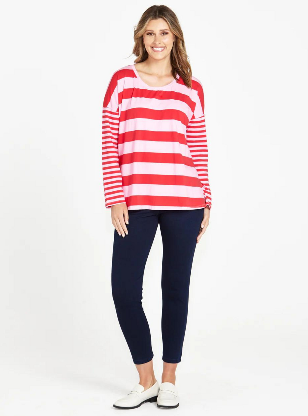 BETTY BOXY TEE - Pink/Red Stripe