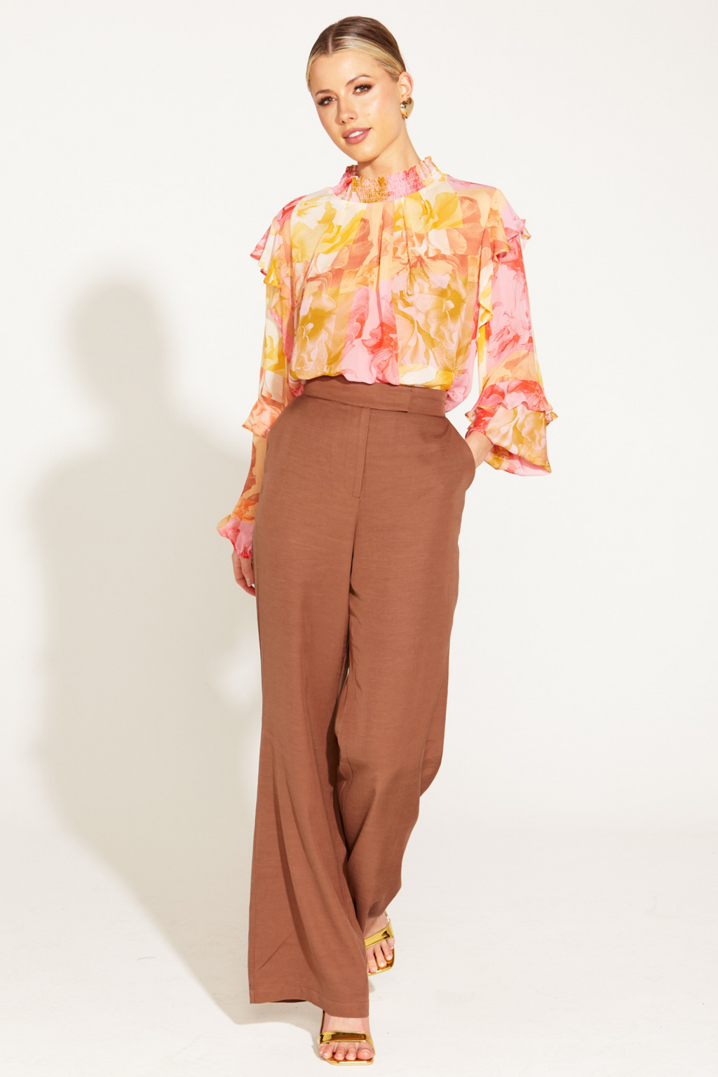 ONE AND ONLY HIGH WAISTED FLARED PANT - Mocha