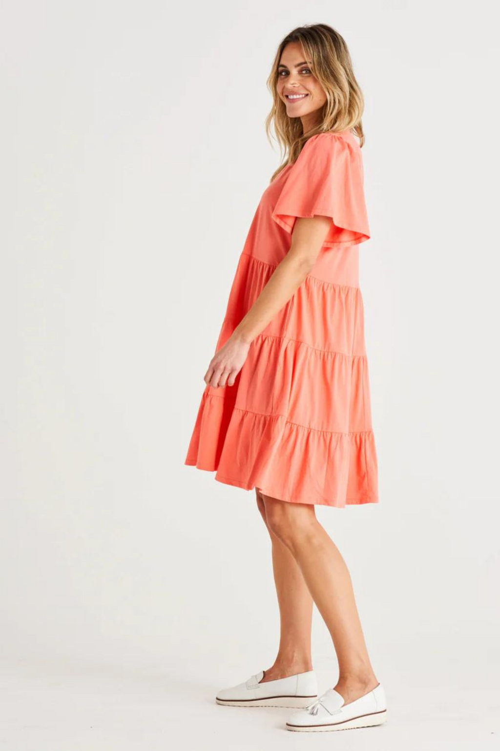 CRESSIDA V-NECK RELAXED COTTON DRESS - Coral