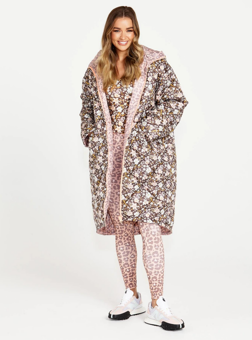 ALESSIA REVERSIBLE PUFFER JACKET - Choc Floral/Pink Cheetah