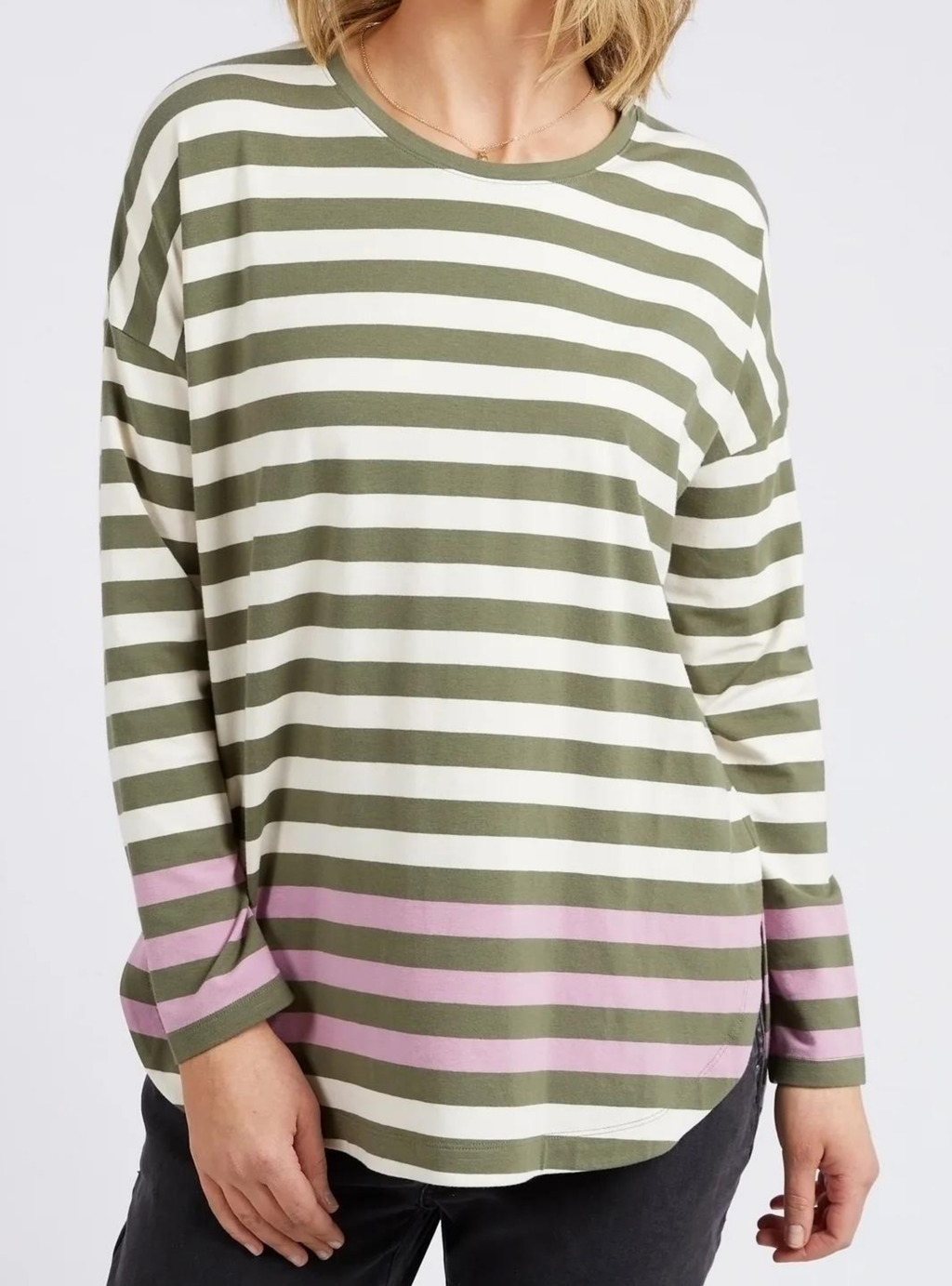 TURN BACK L/S TEE - Clover/Pearl Stripe