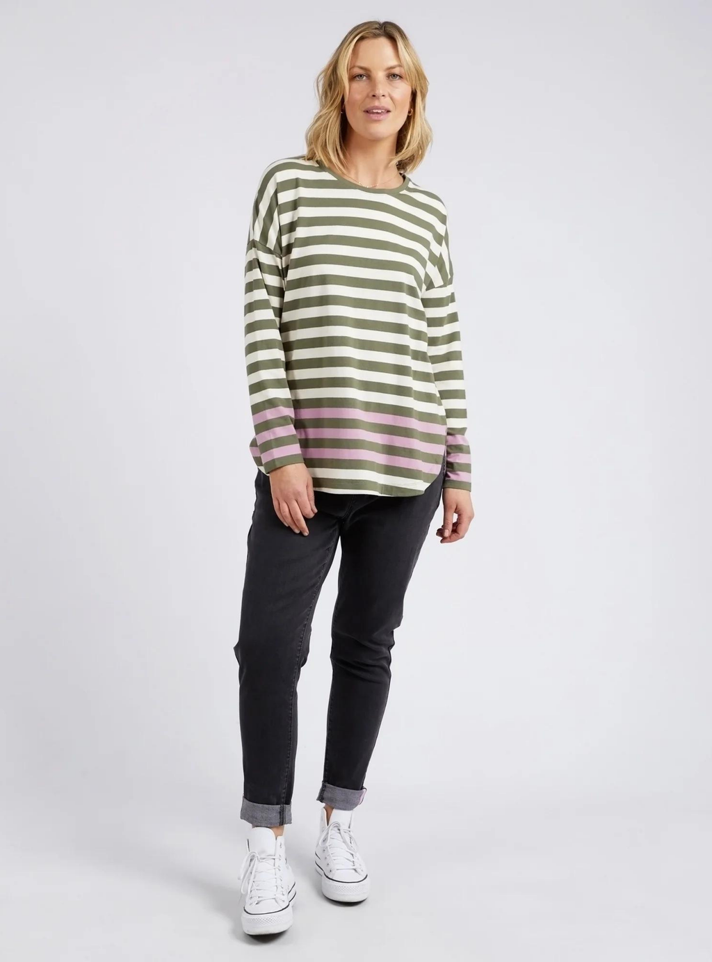 TURN BACK L/S TEE - Clover/Pearl Stripe