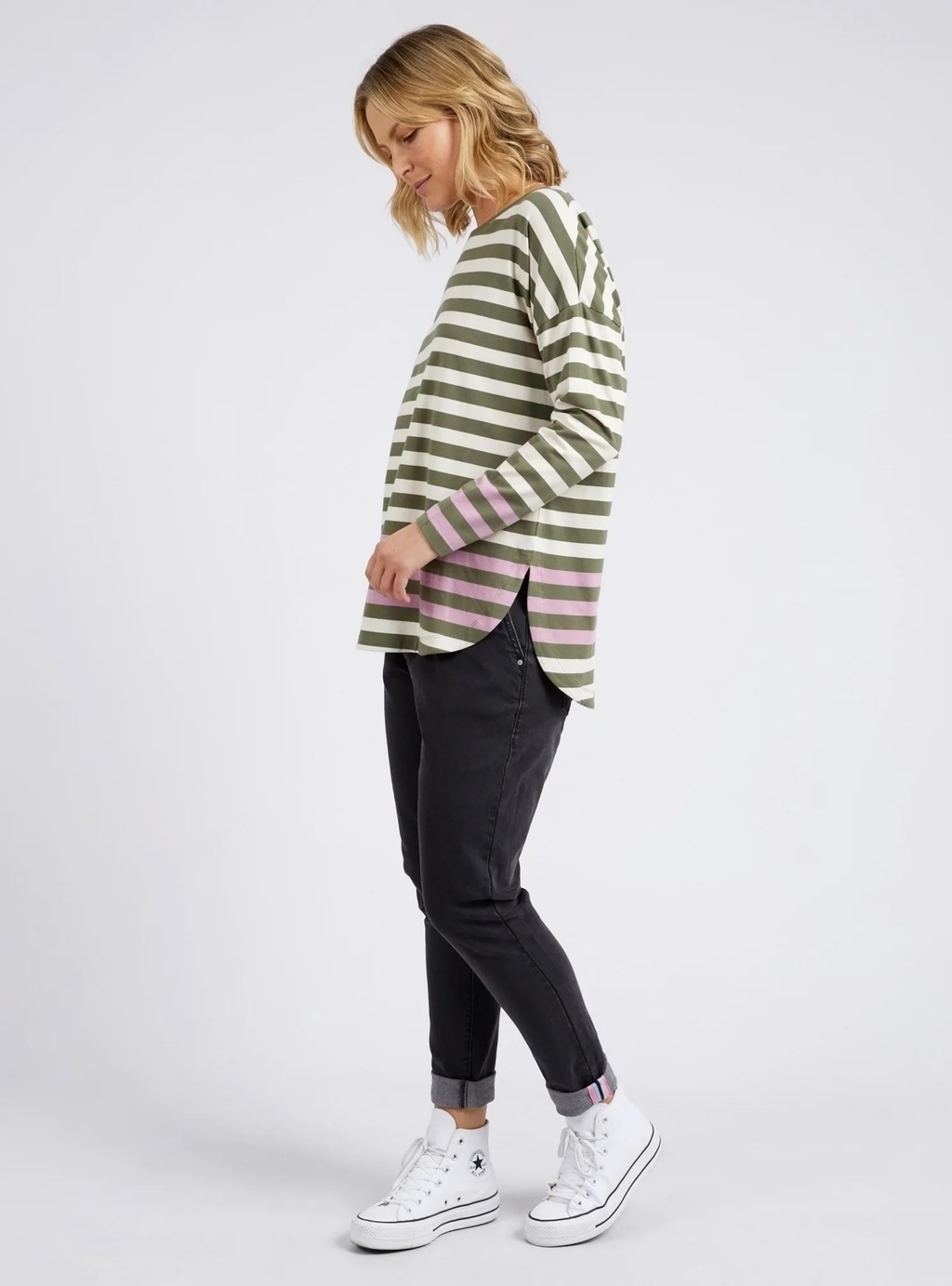 TURN BACK L/S TEE - Clover/Pearl Stripe