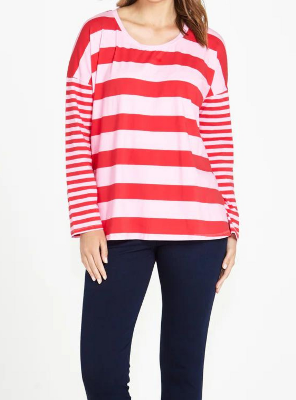 BETTY BOXY TEE - Pink/Red Stripe