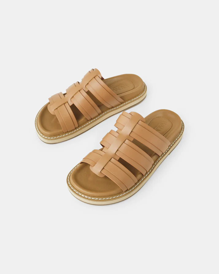 OLENA LEATHER SLIDE - Mocha