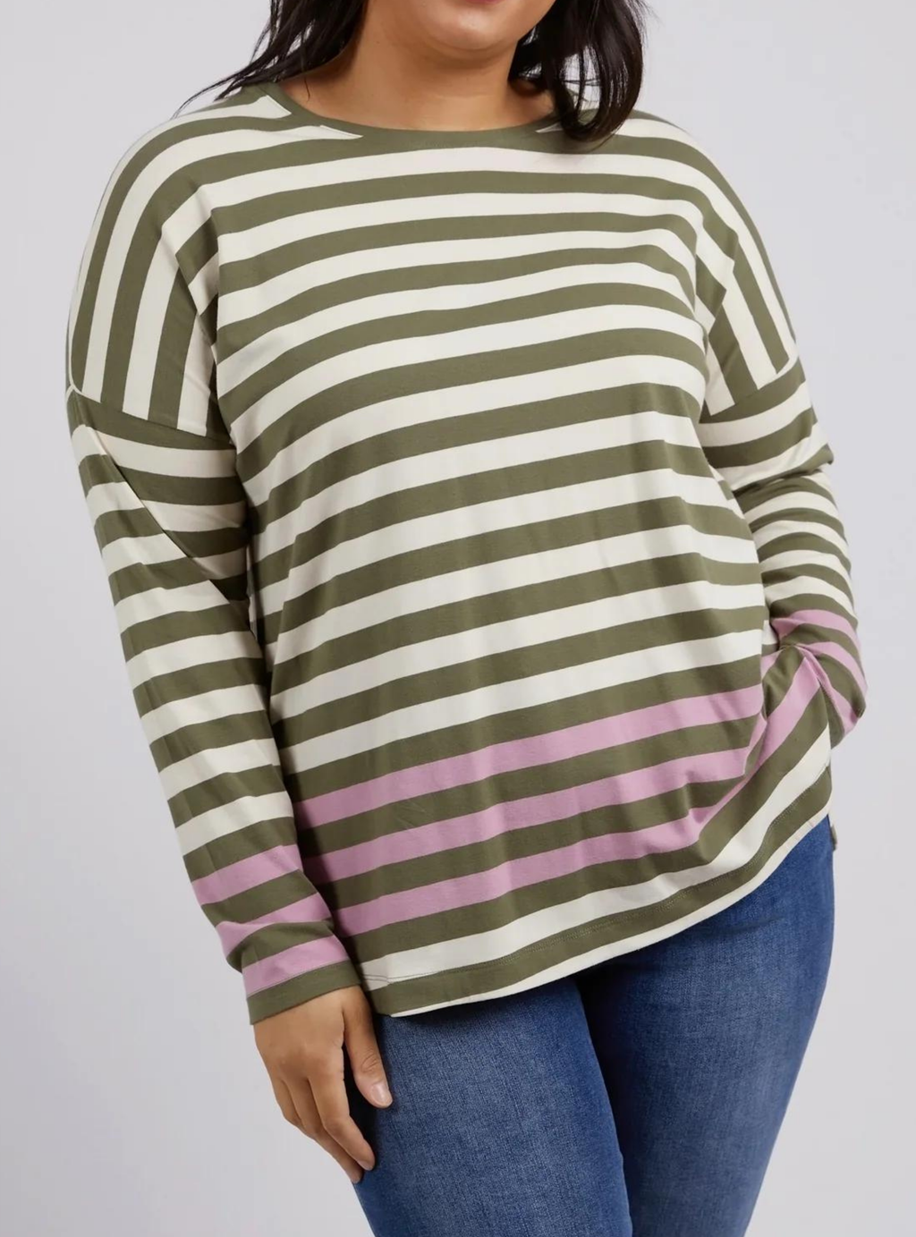 TURN BACK L/S TEE - Clover/Pearl Stripe