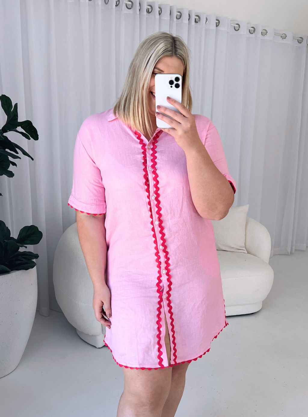 ISABEL LINEN DRESS - Pink