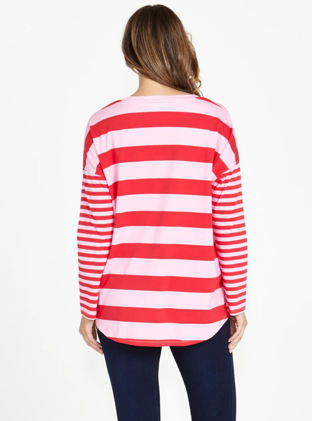 BETTY BOXY TEE - Pink/Red Stripe