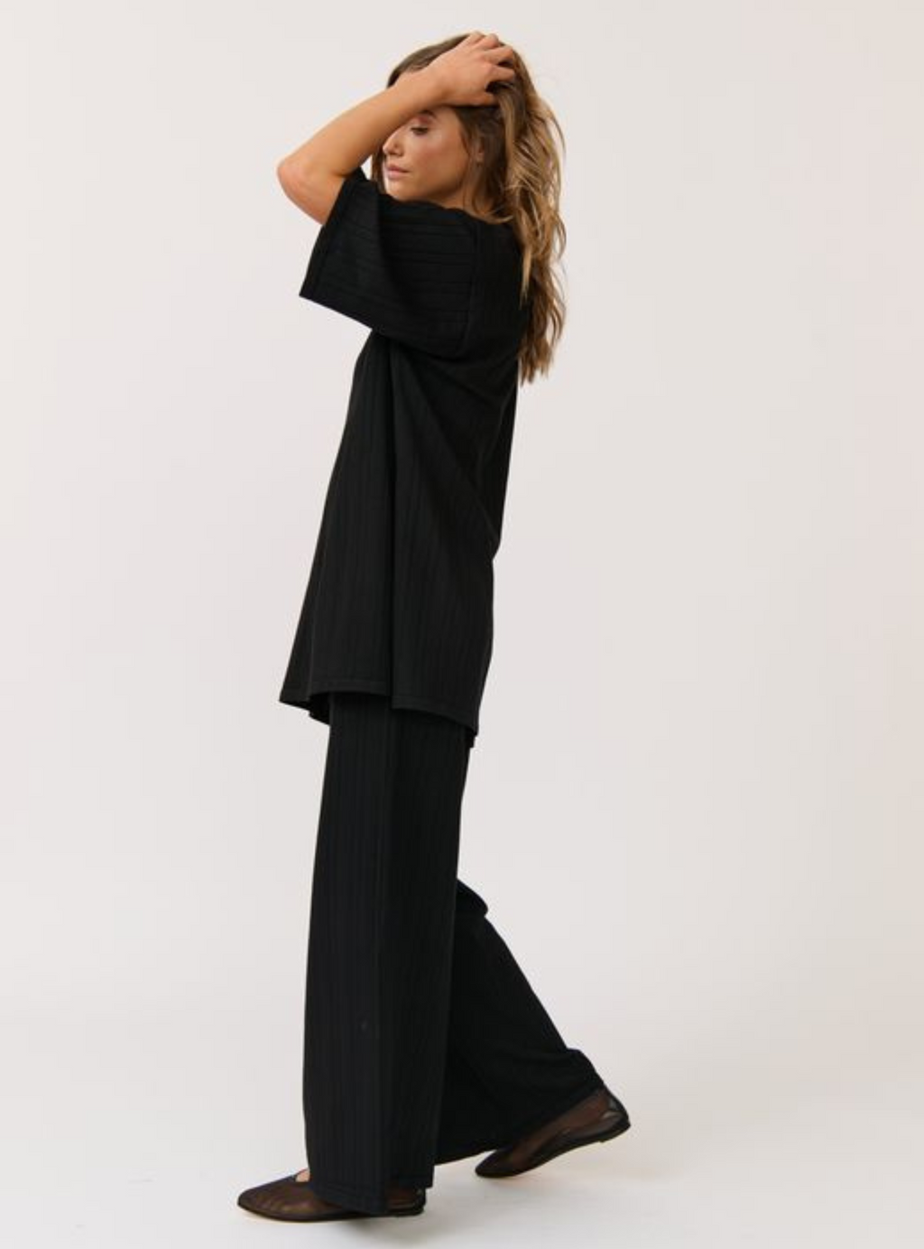 MOLLY RIB KNIT PANT - Black Rib Knit