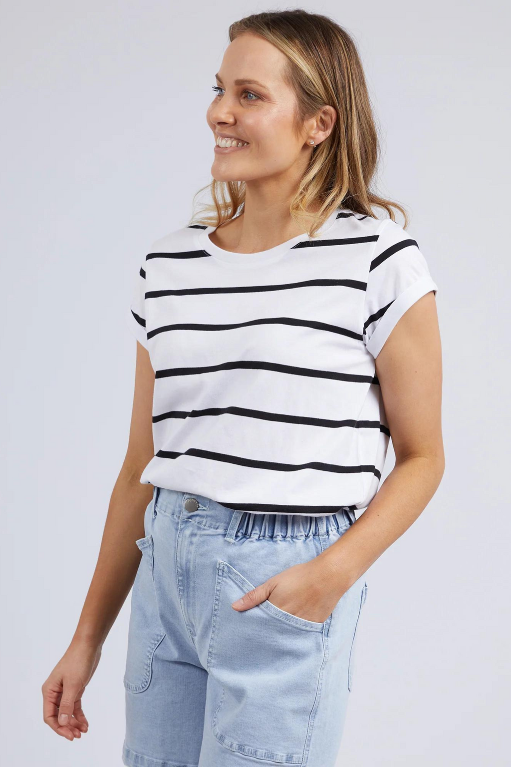 MANLY STRIPE TEE - Black/White Stripe