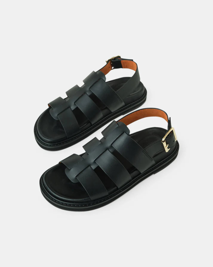 DAKOTA LEATHER SLIDE - Black