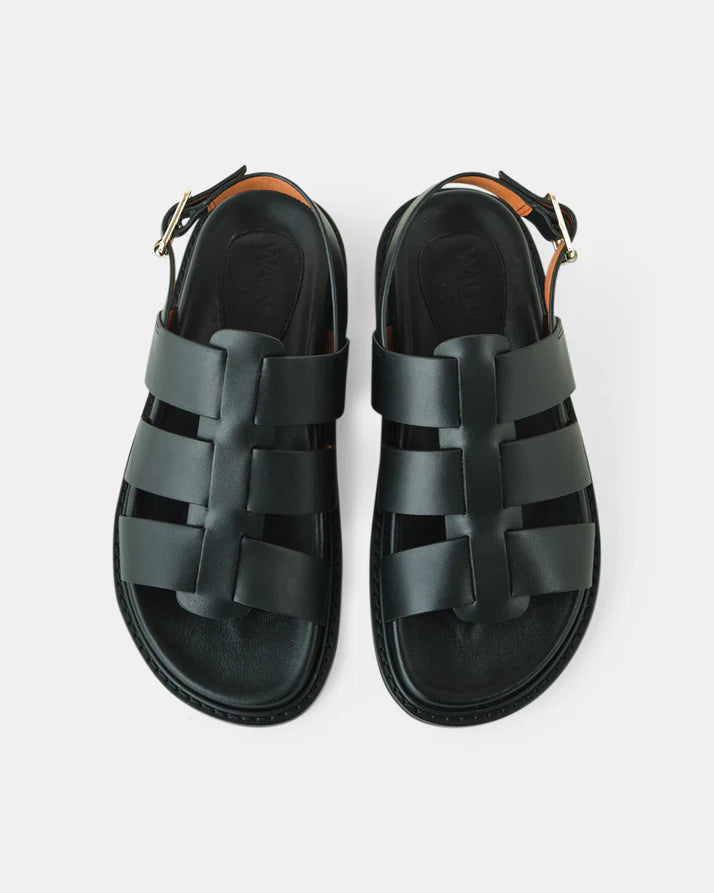 DAKOTA LEATHER SLIDE - Black