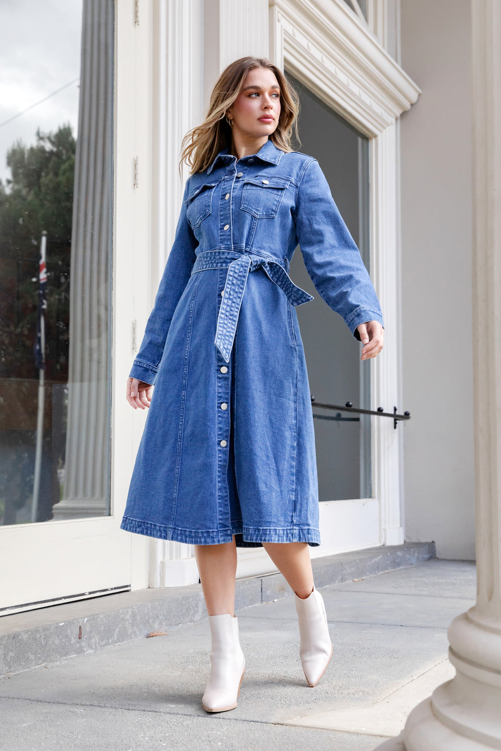 GENEVIEVE DENIM DRESS - Mid Blue