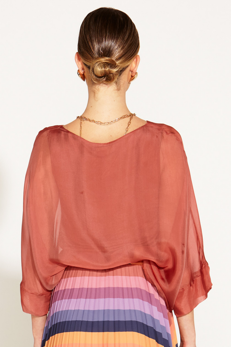 SUNLIGHT AND SHADOW SILK TOP - Burnt Rose