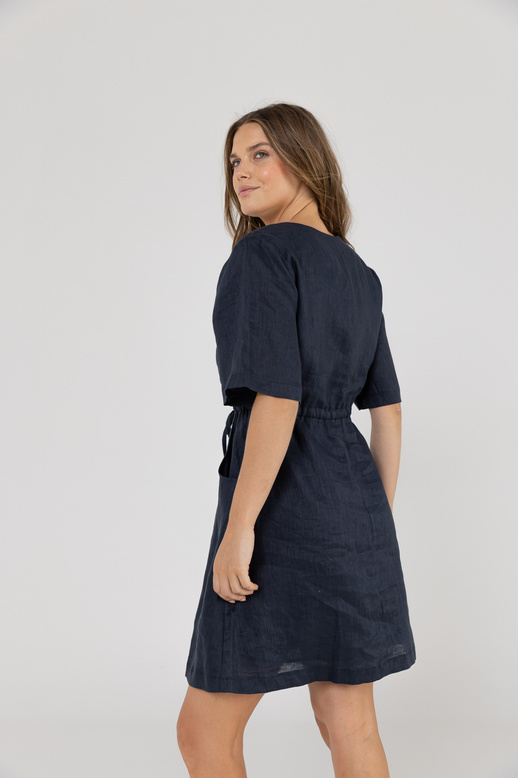 RILEY LINEN DRESS - Navy