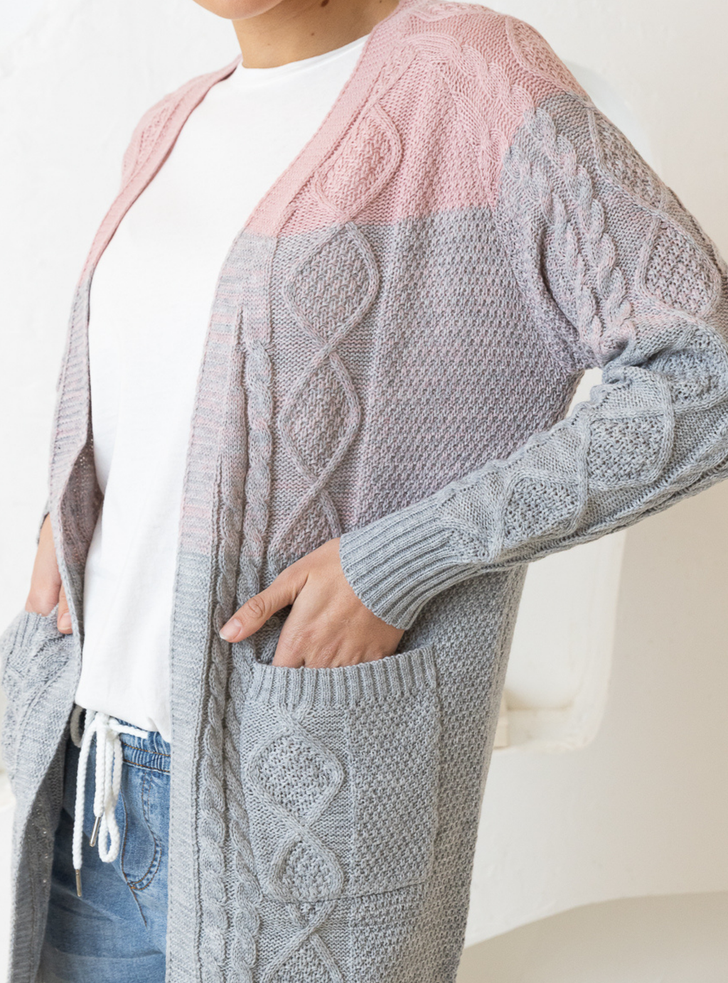 TILLY CARDIGAN - Light Grey/Pink