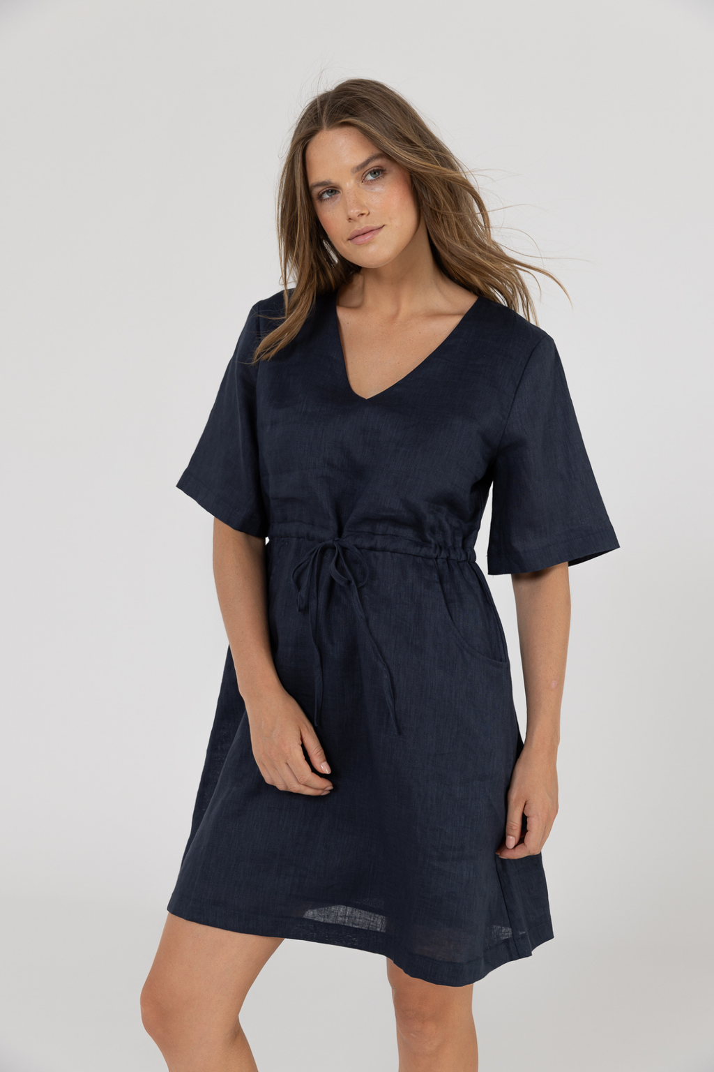 RILEY LINEN DRESS - Navy