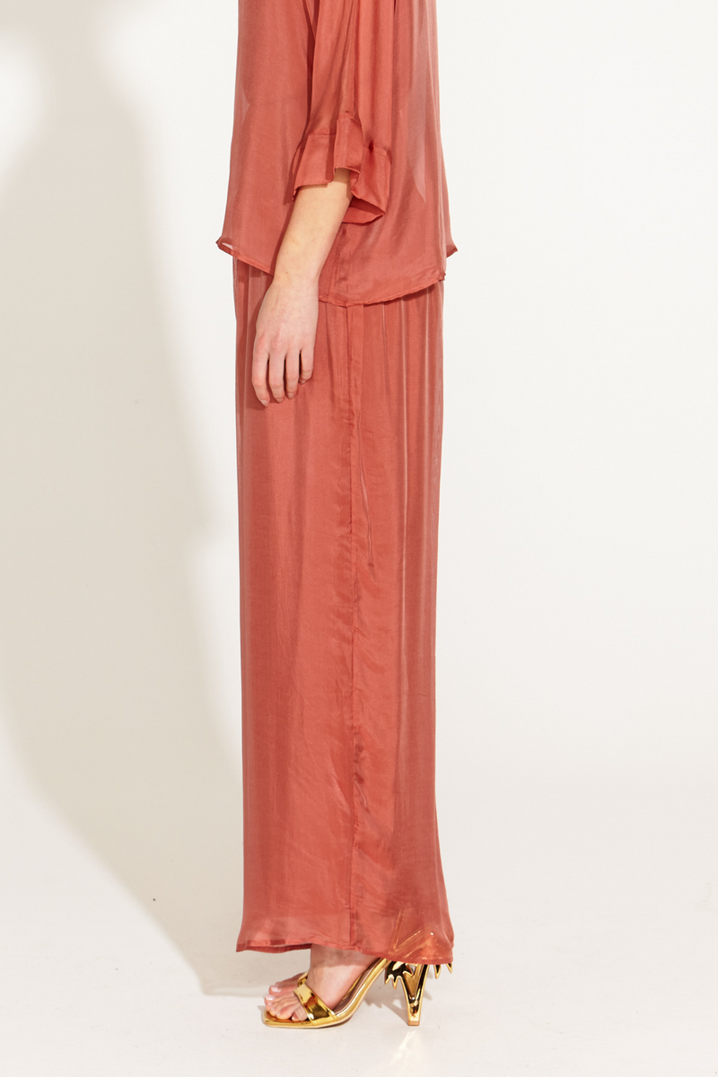 SUNLIGHT AND SHADOW SILK PANT - Burnt Rose